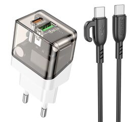  Сетевое зарядное устройство BOROFONE BA80A Scenery 1xUSB + 1xUSB-C с Кабелем Type-C - Type-C, 20W, черный 
