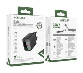  Сетевое зарядное устройство ACEFAST A78 PD20W GaN (USB-A+USB-C) Charger (EU) Black 