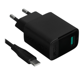 СЗУ ACEFAST A90 QC18W GaN single USB-A charger with charging cable USB-C-USB-A EU Black 