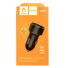 Адаптер питания автомобильный Denmen DZ09, 3.1А, 2 USB, 12-24 V, пластик, черный, фирменная упаковка 