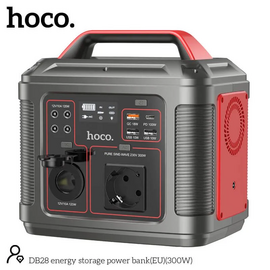  Аккумулятор внешний HOCO DB28 Energy Storage, 300W,  80000mAh, 3 USB выхода, Type-C вход, дисплей, прикуриватель, розетка, цвет: серый/красный 