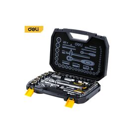  Набор торцевых головок и ключей Deli DL1044 44 предмета 1/2"+1/4", сталь Cr-V, комплектация: торцевые головки (1/4" 4-14мм, 1/2" 8-32мм), 10 удлините 