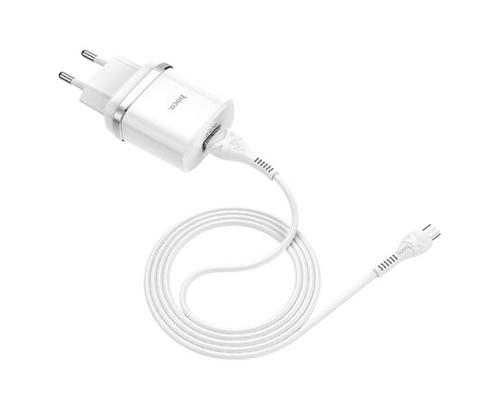  Адаптер Сетевой с кабелем Hoco C12Q 1USB/5V/3A QC3.0+micro USB (white) 