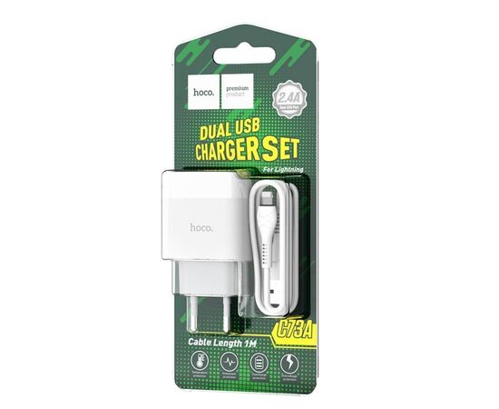  Адаптер Сетевой с кабелем Hoco C73A Glorious 2USB/5V/2.4A +lightning (white) 