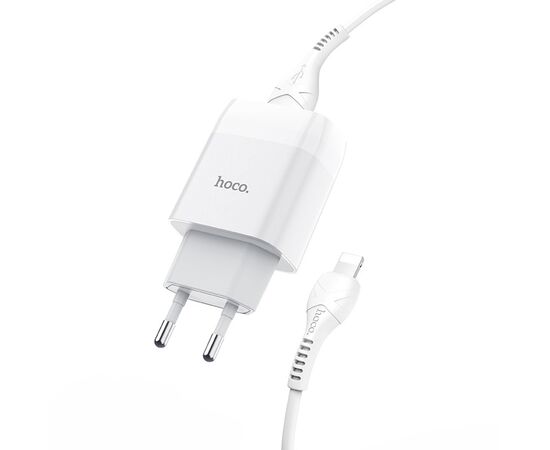  Адаптер Сетевой с кабелем Hoco C73A Glorious 2USB/5V/2.4A +lightning (white) 