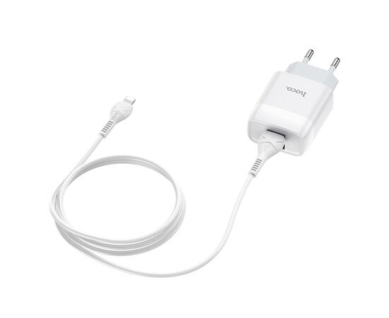  Адаптер Сетевой с кабелем Hoco C73A Glorious 2USB/5V/2.4A +lightning (white) 