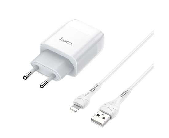  Адаптер Сетевой с кабелем Hoco C73A Glorious 2USB/5V/2.4A +lightning (white) 