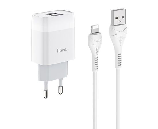  Адаптер Сетевой с кабелем Hoco C73A Glorious 2USB/5V/2.4A +lightning (white) 