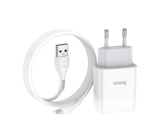  Адаптер Сетевой с кабелем Hoco C73A Glorious 2USB/5V/2.4A +lightning (white) 