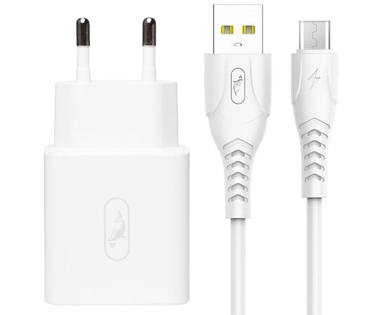  Адаптер Сетевой с кабелем SKYDOLPHIN SC31V 1USB/5V/3A QC3.0 +micro USB (white) (206535) 