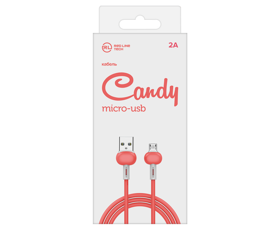  Дата-Кабель Red Line Candy USB - Micro USB, красный 