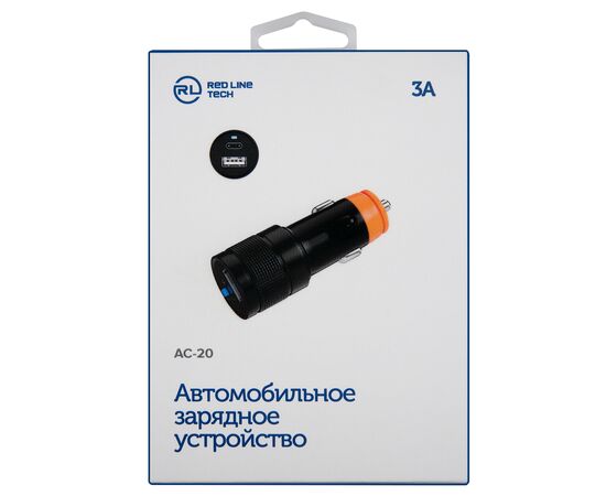  АЗУ Red Line Tech 1 USB + Type-C (модель AC-20), 3A, черный 