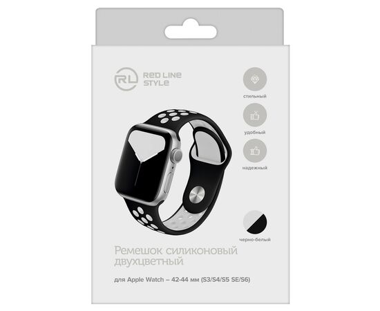  Ремешок силиконовый двухцветный для Apple watch – 42-44 mm (S3/S4/S5 SE/S6), черно-белый 