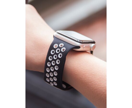  Ремешок силиконовый двухцветный для Apple watch – 42-44 mm (S3/S4/S5 SE/S6), черно-белый 