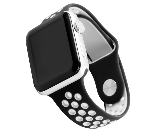  Ремешок силиконовый двухцветный для Apple watch – 42-44 mm (S3/S4/S5 SE/S6), черно-белый 