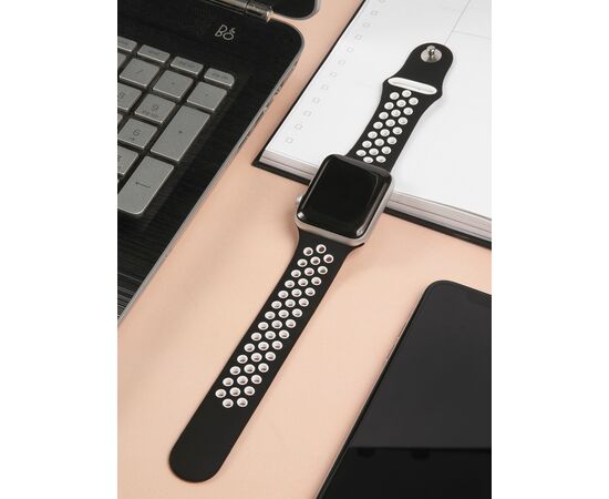  Ремешок силиконовый двухцветный для Apple watch – 42-44 mm (S3/S4/S5 SE/S6), черно-белый 
