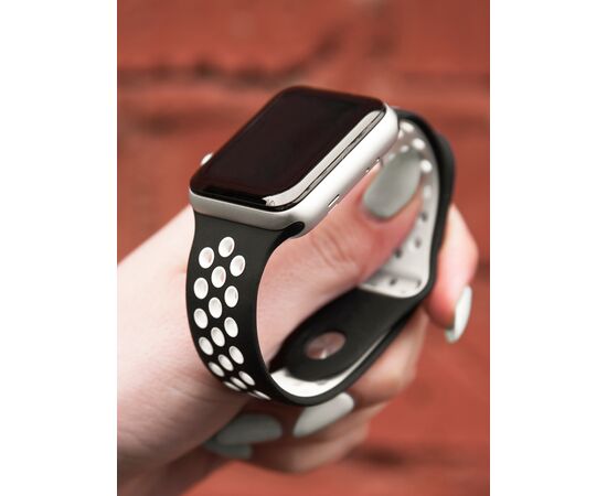  Ремешок силиконовый двухцветный для Apple watch – 42-44 mm (S3/S4/S5 SE/S6), черно-белый 