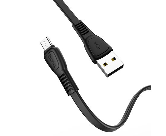  Кабель USB - микро USB HOCO X40 Noah, 1.0м, плоский, 2.4A, силикон, цвет: чёрный (1/33/330) 
