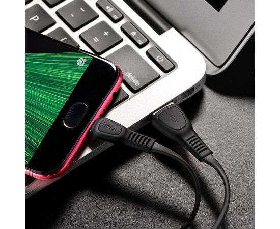  Кабель USB - микро USB HOCO X40 Noah, 1.0м, плоский, 2.4A, силикон, цвет: чёрный (1/33/330) 