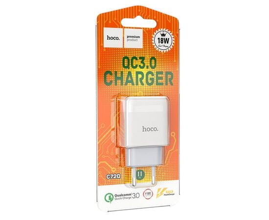  Адаптер Сетевой Hoco C72Q Glorious 1USB/5V/3A PD18W+QC3.0 (white) (202555) 