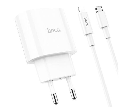  Адаптер Сетевой с кабелем Hoco C95A Lineal 1USB/1TYPE-C/5V/3A PD+QC3.0 +Type-C-Lightning (wh(207586) 
