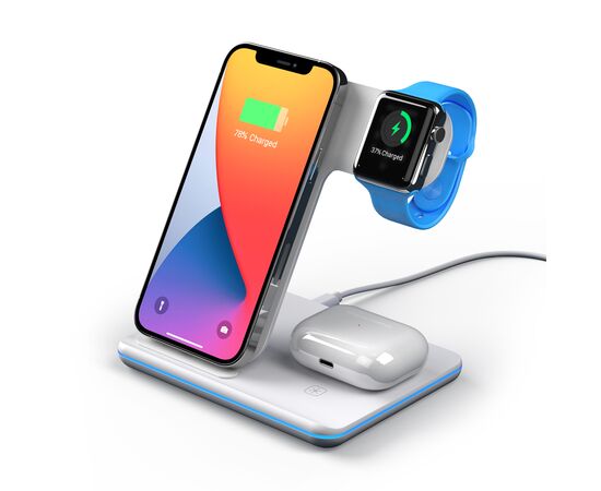  Зарядная станция 3 в 1 Charging Stand Neo: iPhone, Apple Watch, Airpods, 20 Вт, белая, Deppa, 24017 