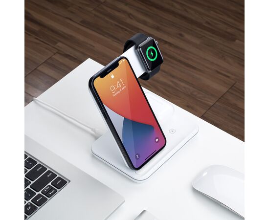  Зарядная станция 3 в 1 Charging Stand Neo: iPhone, Apple Watch, Airpods, 20 Вт, белая, Deppa, 24017 