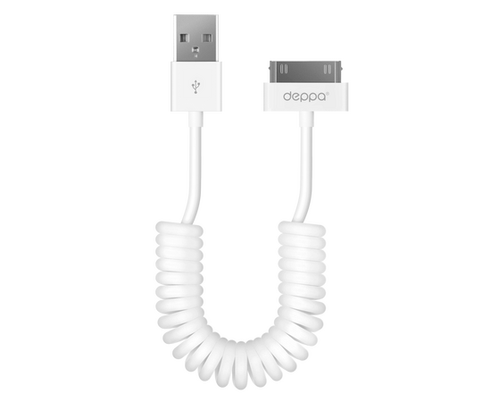  Дата-кабель USB-30-pin для Apple, витой, 1.5м, белый, DEPPA, 72118 