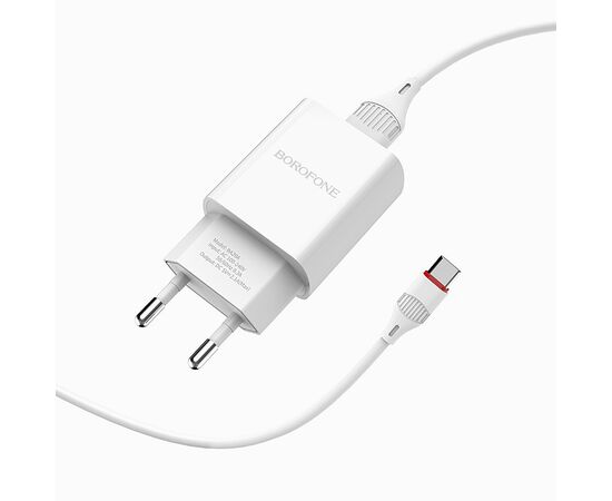  Адаптер Сетевой с кабелем Borofone BA20A Sharp 1USB/5V/2.1A +Type-C (white) 