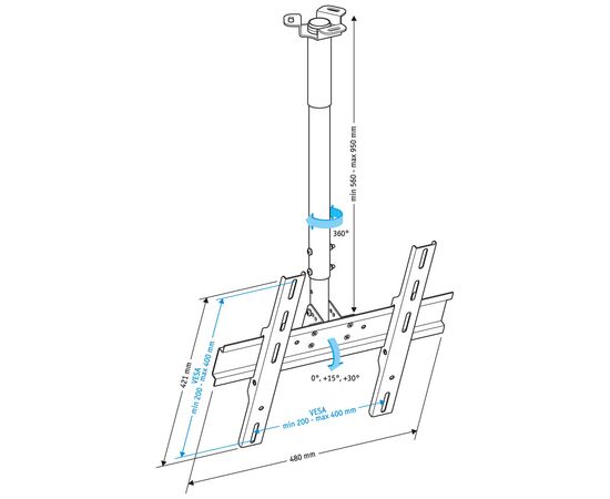  32"-65" Кронштейн Holder PR-101-B Фиксированный черный макс.60кг потолочный 