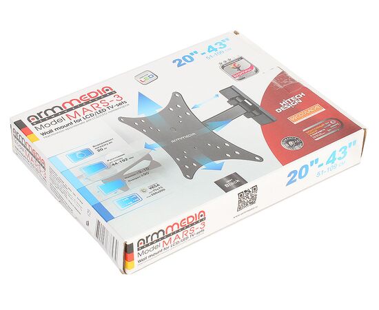  20"-43" Кронштейн Arm Media MARS-03 Наклонно-поворотный Черный макс.20кг 