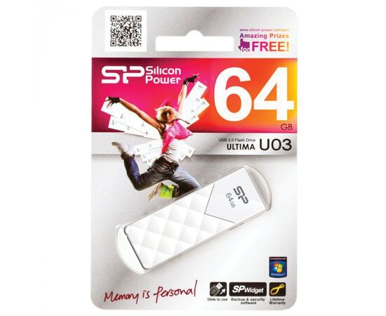  Flash Drive 64G USB 2.0 SiliconPower Ultima U03 White (SP064GBUF2U03V1W) 