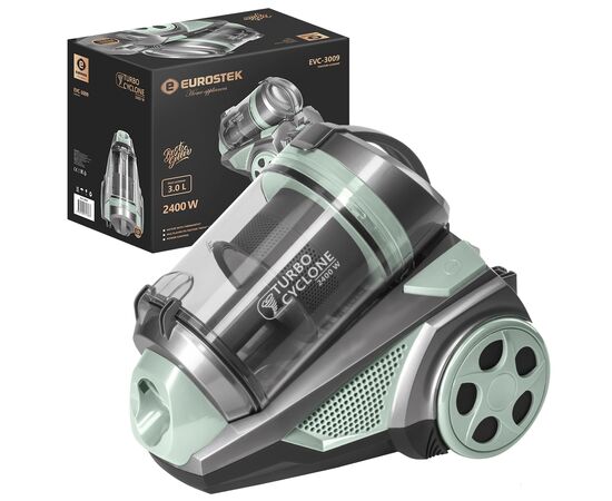  Пылесос EUROSTEK EVC-3009 серый/зеленый, 2400/420 Вт, контейнер, 3 литра 