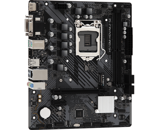  MB s1200 ASRock H510M-HDV/M.2 SE Intel H470, 2xDDR4-3200 МГц, 1xPCI-Ex16, 1xM.2, Micro-ATX 