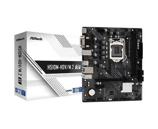  MB s1200 ASRock H510M-HDV/M.2 SE Intel H470, 2xDDR4-3200 МГц, 1xPCI-Ex16, 1xM.2, Micro-ATX 