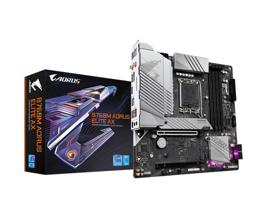  MB s1700 Gigabyte B760M AORUS ELITE AX Intel®B760, 4xDDR5-4800, HDMI+DP, 1xPCI-Ex16, 1xPCI-Ex1, 4xSATA3(RAID 0/1/5/10), 2xM.2, 8Ch Audio, GLan, WiFi 