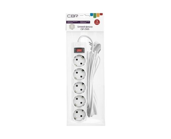  Сетевой фильтр CBR CSF 2505-3.0 White PC, 5 евророзеток, длина 3 м, белый 