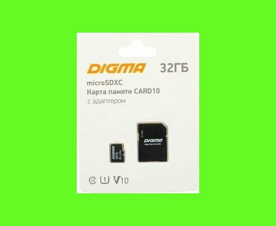  Карта памяти Digma Card10 (DGFCA032A01) microSDXC 32Gb Class10 + adapter 