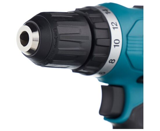  Дрель-шуруповерт Makita DF347DWE Дрель ак,(14.4В,2х1.5Ач Li-ion,БЗП-10мм,0-400/0-1400об/м,30/15Нм,1.4кг,чем,G-серия) 