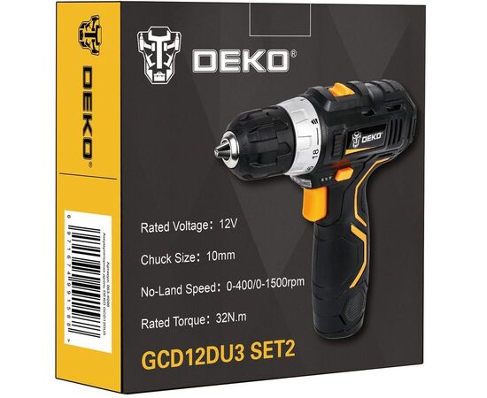  Дрель-шуруповерт Deko GCD12DU3 SET 2 063-4146 FU-Li-Ion аккум. патрон:быстрозажимной 