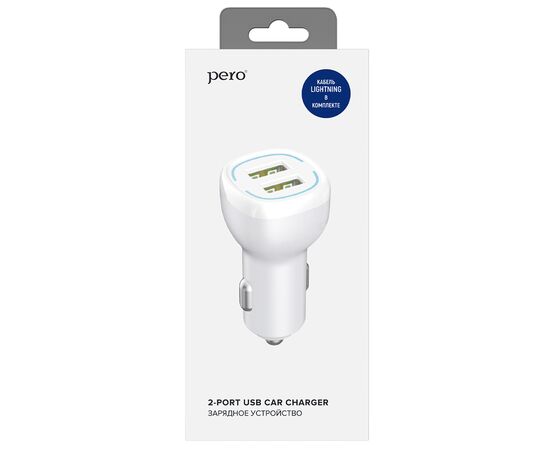  AЗУ PERO AC04 2USB 2.4A AUTOMAX c кабелем Lightning в комплекте, белое 