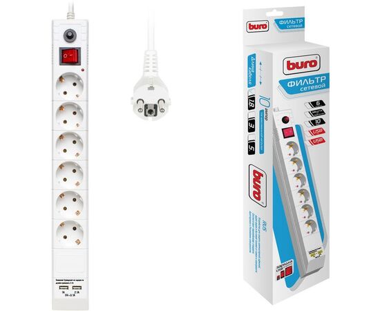  Сетевой фильтр Buro BU-SP3_USB_2A-W белый 