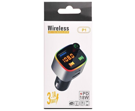  Автомобильный FM-трансмиттер - P1 PD 2USB/PD18W (black) (212251) 