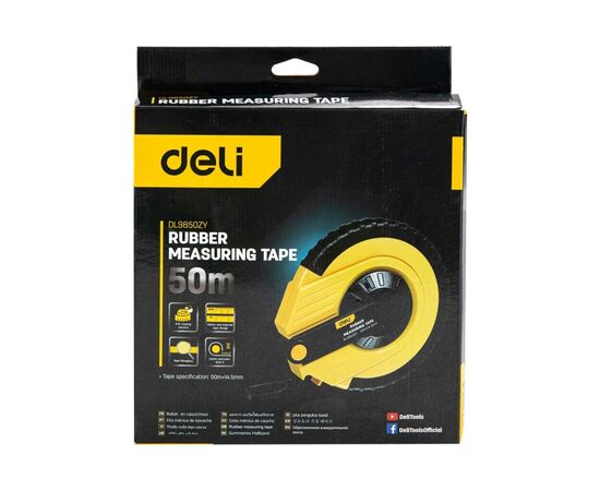  Мерная лента Deli DL9850ZY 50мх14.5мм, ударопрочный корпус, полотно из стекловолокна и ПВХ 