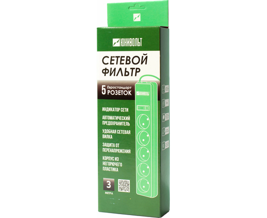  Сетевой фильтр Юнивольт 00-00000393 5м 2 розетки белый коробка 