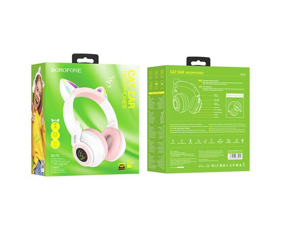  Наушники полноразмерные Borofone BO18 Cat, bluetooth 5.0, AUX, цвет: белый (1/36) 