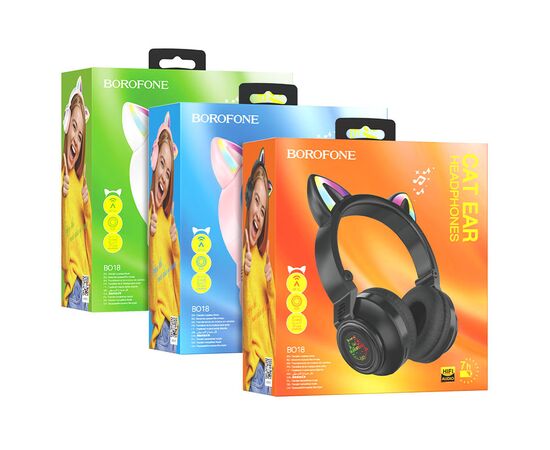  Наушники полноразмерные Borofone BO18 Cat, bluetooth 5.0, AUX, цвет: белый (1/36) 
