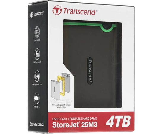 Внешний HDD  Transcend  4 TB  25M3S StoreJet серый, 2.5", USB 3.0 
