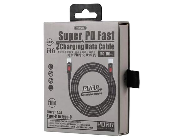  Кабель USB-C REMAX RC-151cc Super Type-C - Type-C, 4.5A, 1 м, черный 