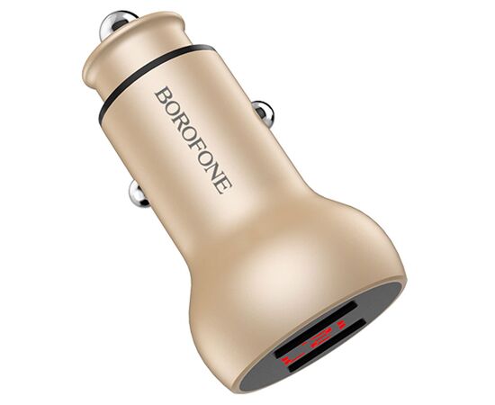  Автомобильное зарядное устройство BOROFONE BZ9A Wise route, 2xUSB, 3.1A, золотой 